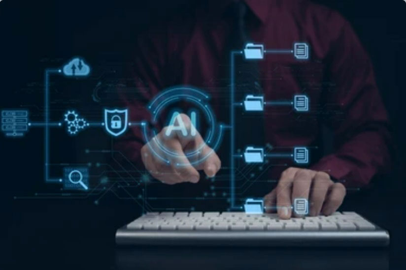 Data Clasification Hand pointing at Ai to assist